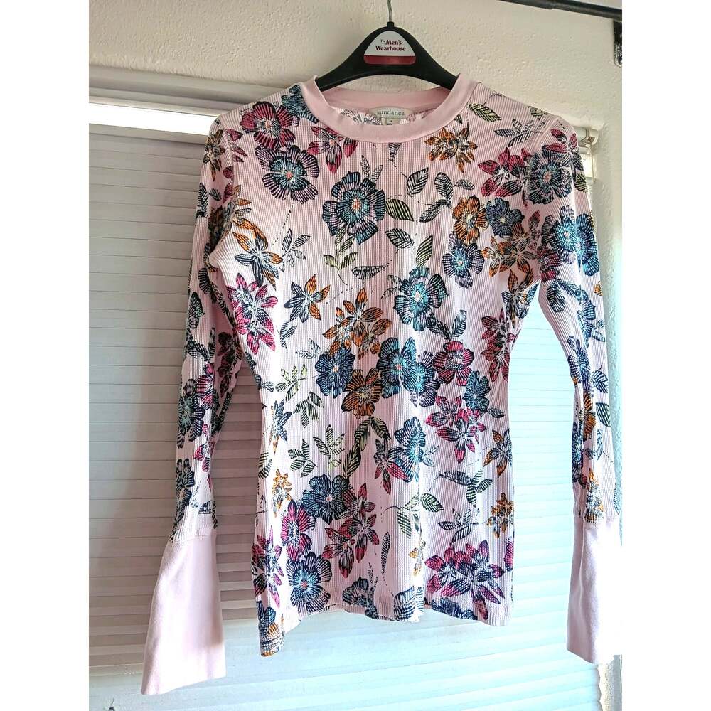 Sundance Pink Floral Thermal Waffle Knit Long Sleeve Top - Size M
